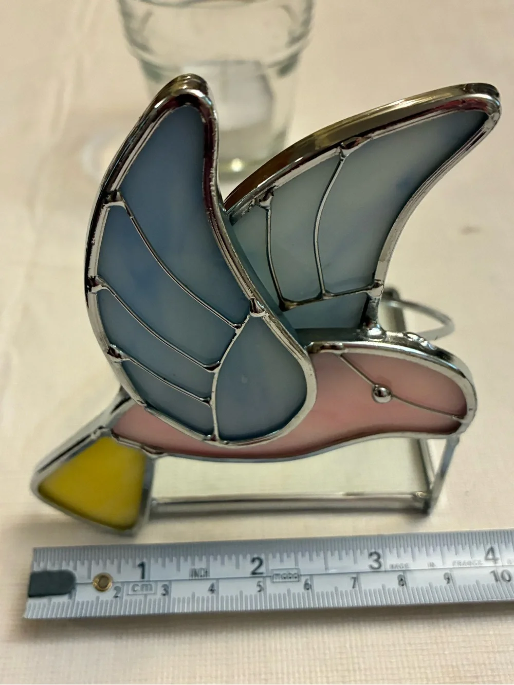 Stained Glass Bird Tealight Holder in Pink and Light Blue